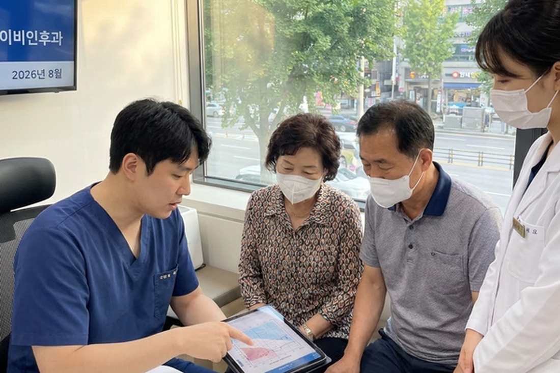 하나히어링 용인수지센터에서 보청기 상담을 받는 가족